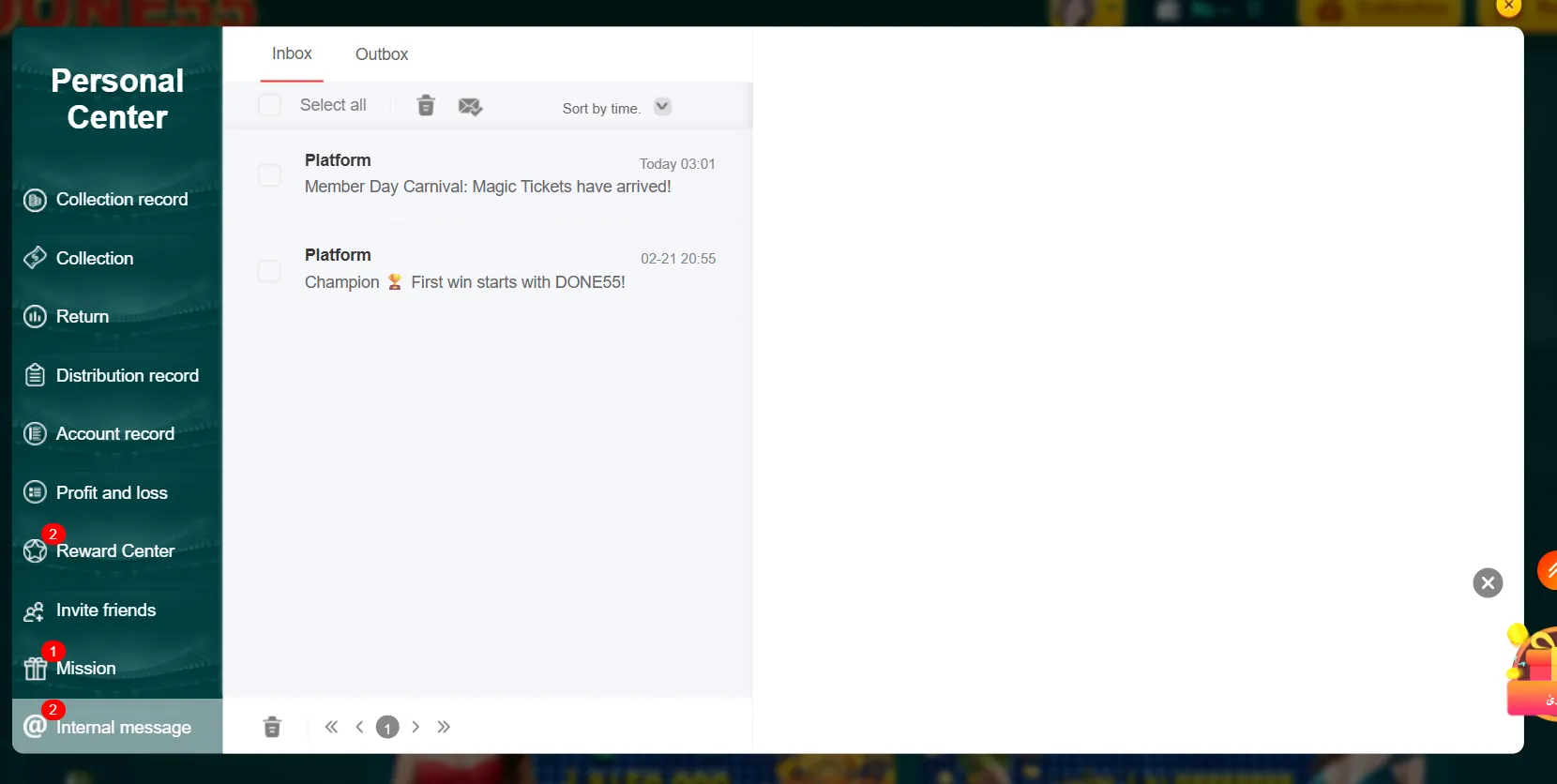 Done55 personal center and messages